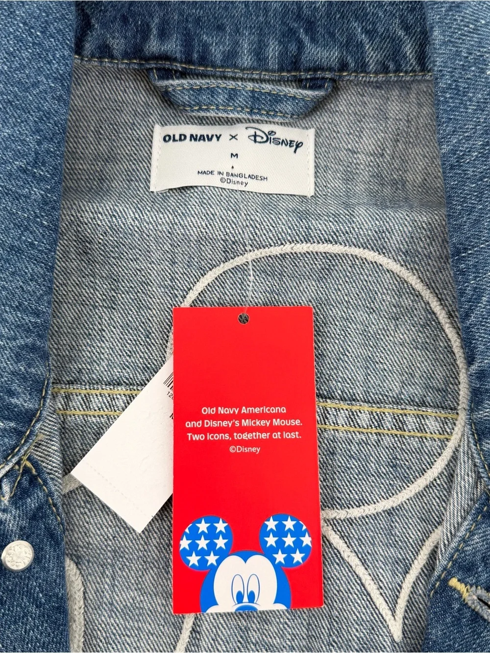 NWT Old Navy x Disney Medium Mickey Mouse Embroidered Denim Jean Trucker Jacket